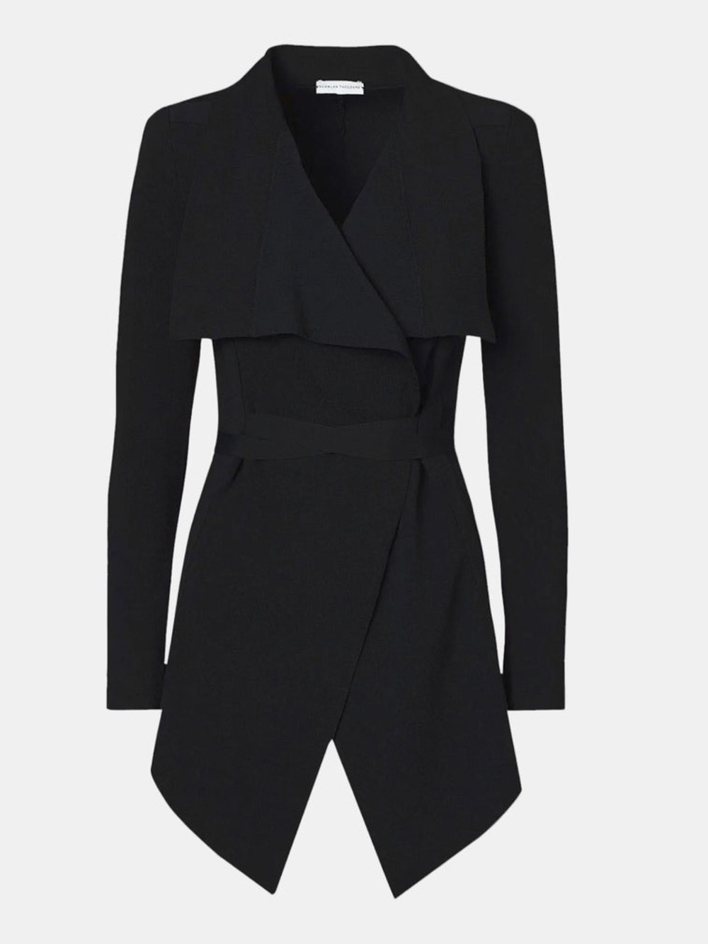 SCANLAN THEODORE CREPE KNIT DRAPE FRONT JACKET BLACK WRAP BELT {$650}